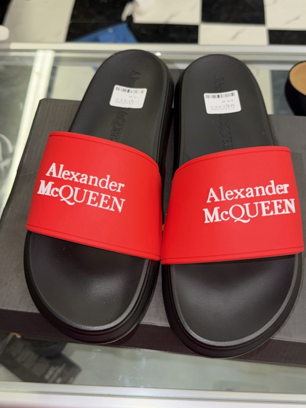 Alexander McQUEEN Red and Black Logo Slide Sandals